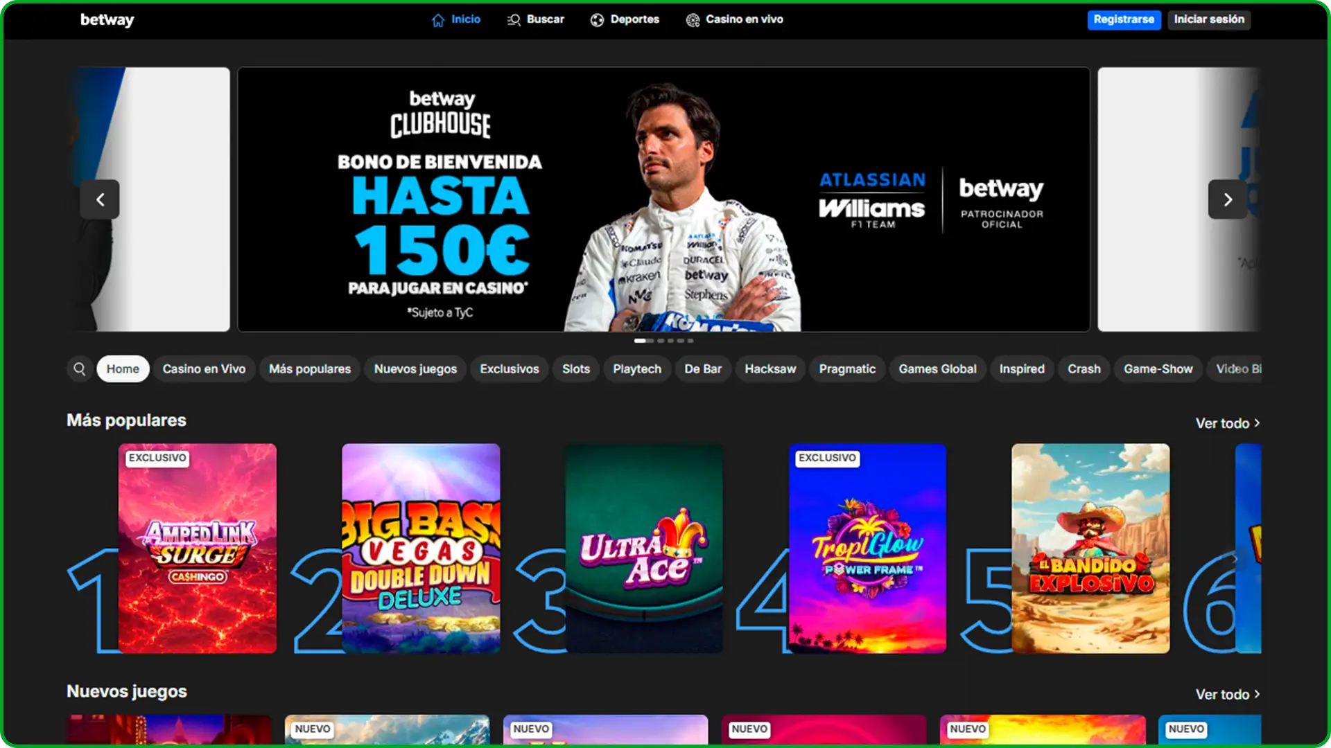 Echa un vistazo al catálogo de juegos de casino de Betway.