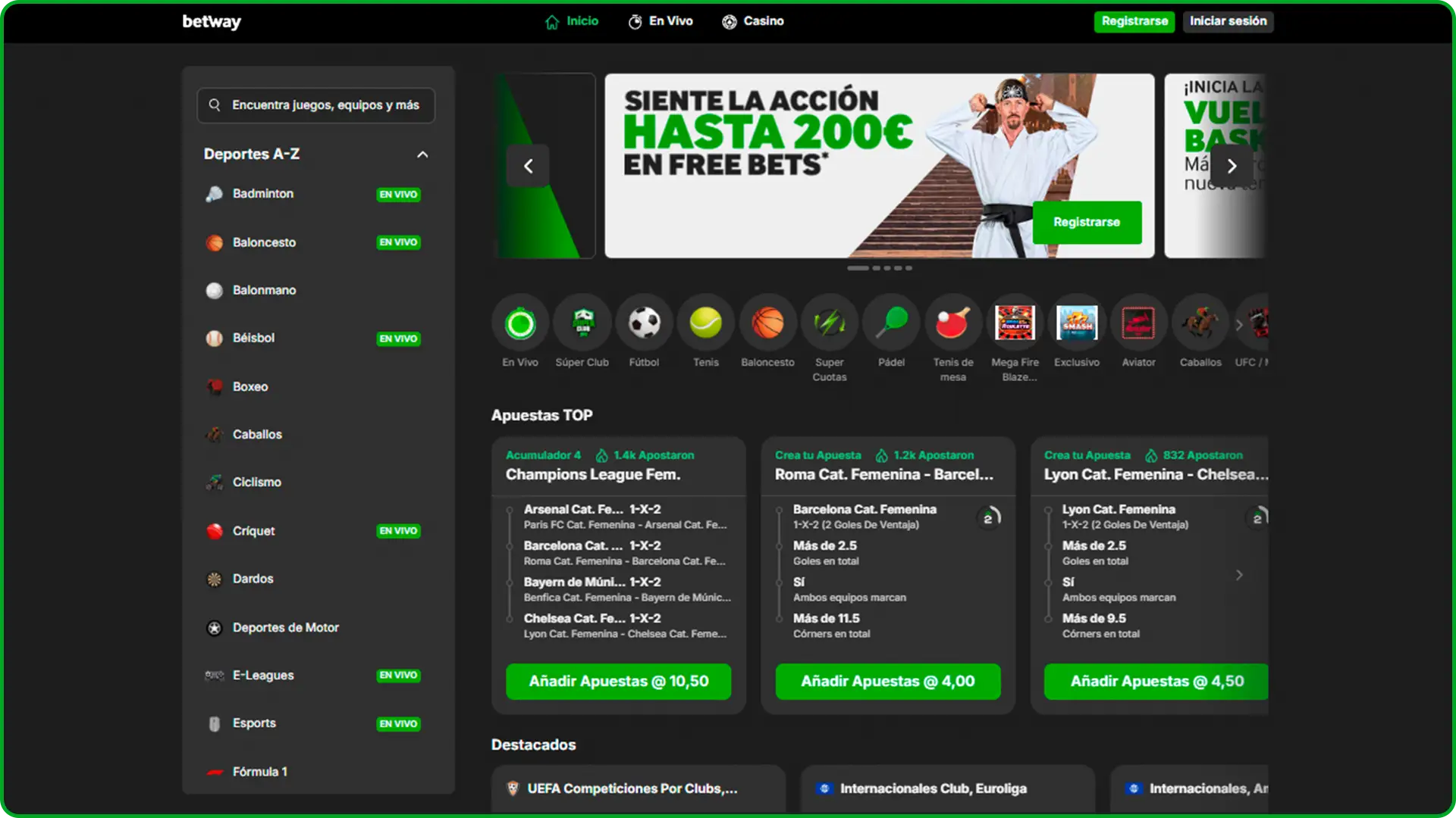 Apuesta en deportes y juega a los juegos de casino en Betway.